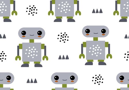 Seamless baby pattern with robot, nursery digital paper. Vector patternのイラスト素材