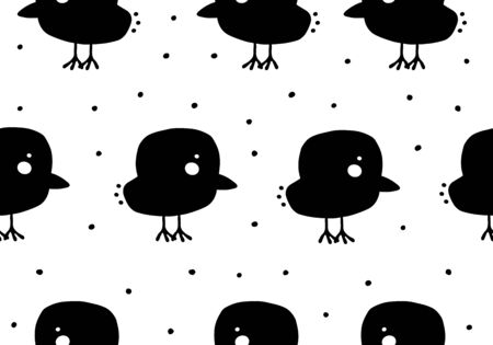 Baby bird cartoon hand drawn pattern. Chicken nursery backgroundのイラスト素材