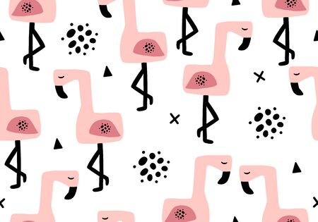 Tropical baby seamless pattern with flamingo. Nursery abstract cartoon backgroundのイラスト素材