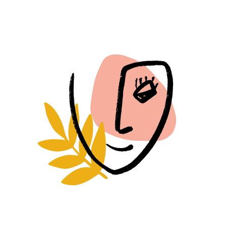 Continuous line art abstract woman face. Contemporary girl portrair vector illustrationのイラスト素材