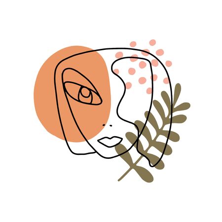 Continuous line art abstract woman face. Contemporary girl portrair vector illustrationのイラスト素材