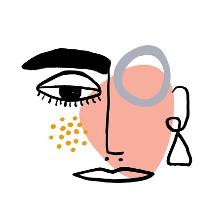 Continuous line art abstract woman face. Contemporary girl portrair vector illustrationのイラスト素材