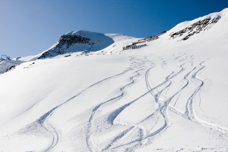 Ski trails on a mountain, off-pisteの写真素材