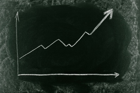Business chart on blackboard showing increase in salesの写真素材