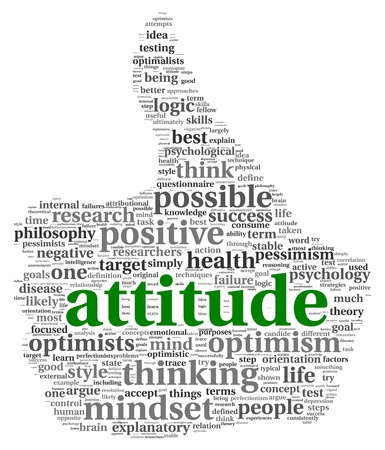 Attitude concept in word tag cloud of thumb up shapeの写真素材