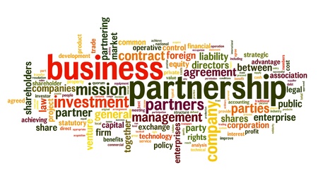 Business partnership concept in tag cloud on whiteの写真素材