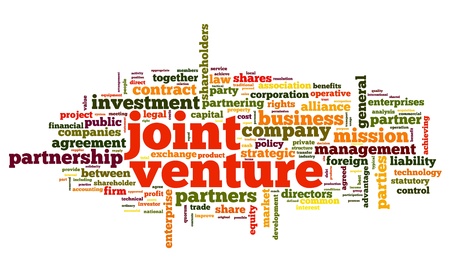Joint venture concept in tag cloud on white backgroundの写真素材