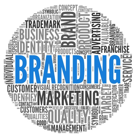 Branding and marketing concept in word tag cloud on whiteの写真素材