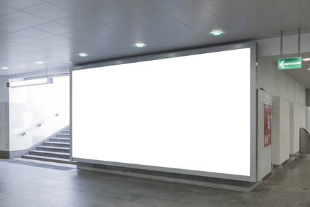 Blank billboard located in underground hallの写真素材
