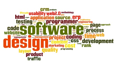 Software design concept in tag cloud on white backgroundの写真素材