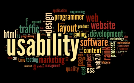 Web usability concept in tag cloud on black backgroundの写真素材