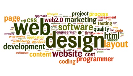 Web design concept in word tag cloud on white backgroundの写真素材
