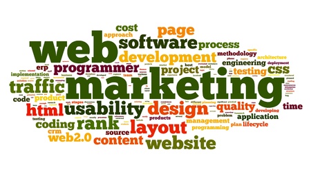 Web marketing concept in word cloud on white backgroundの写真素材