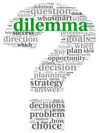 Dilemma and decision making concept in tag cloud on white backgroundの写真素材