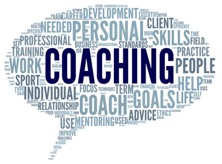 Coaching concept related words in tag cloud isolated on whiteの写真素材