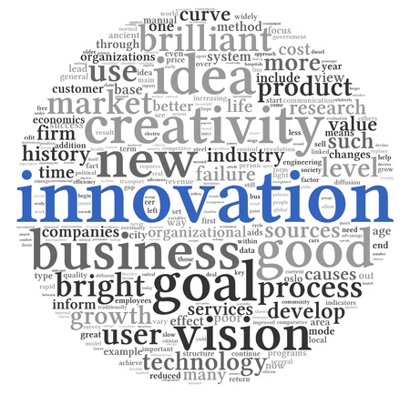 Innovation and technology concept related words in tag cloud on whiteの写真素材