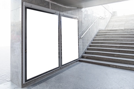 Blank billboards or posters located in underground hallの写真素材