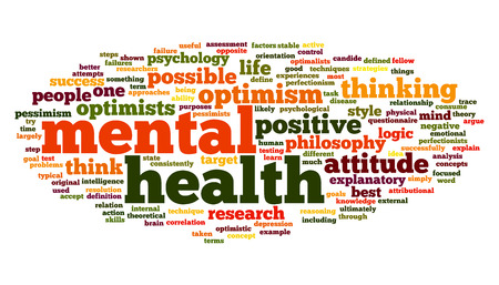 Mental health concept in word tag cloud on whiteの写真素材
