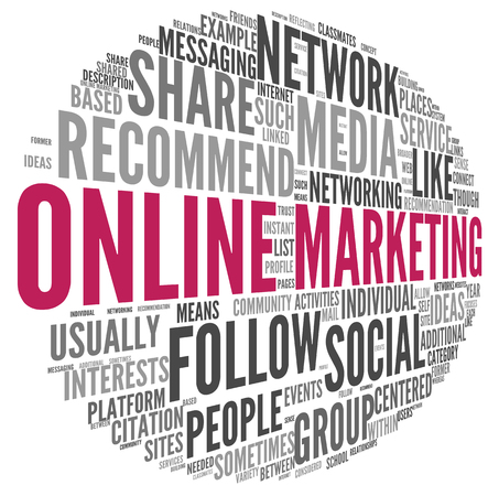 Online marketing concept in word tag cloud on whiteの写真素材