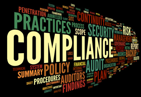 Compliance and audit in word tag cloud on black