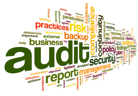 Audit and compliance  in word tag cloud on white