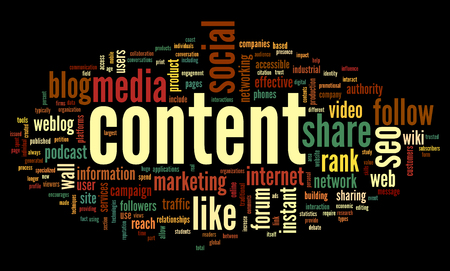 Content and Social media concept in word tag cloud on black backgroundの写真素材