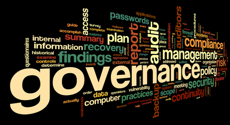 Governance and compliance in word tag cloud on black backgroundの写真素材