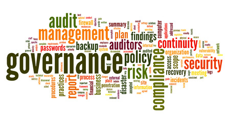 Governance and compliance in word tag cloud on whiteの写真素材