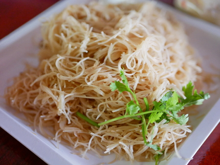 Close up of stir-fried vermicelli with soy sauce - delicious street food in Thailandの写真素材
