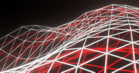 Abstract background, glowing white and red polygon net / connection, on dark space - 3D rendering