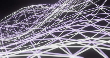 Abstract background, glowing white and purple polygon net / connection, on dark space - 3D rendering