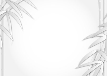 Abstract white grey background, tropical bamboo leafs leaves nature in simple pattern design, Illustration, papercut origami paper art styleの写真素材