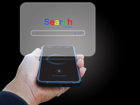 A man's hand use smartphones to searching for information data on the internet networking. Search...