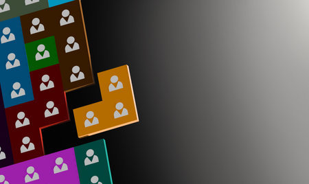 Puzzle blocks, jigsaw, with people icons. HR and HRM concept, Human resources and management. 3D...