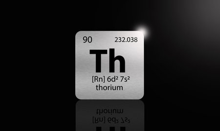 Thorium elements on a metal periodic table on dark background. Icon illustration.の写真素材