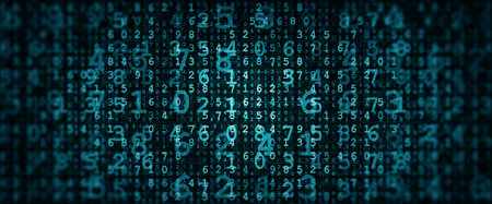 Digital matrix number texture with glowing data flow design, ideal for technology, programming,...
