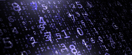 Digital matrix numbers flowing in perspective, representing artificial intelligence, coding, machine...
