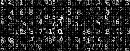 Monochrome glowing number matrix pattern, representing coding, data networks, and information...