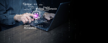 AI translation and language technology with chatbot assistant and global network. Artificial...