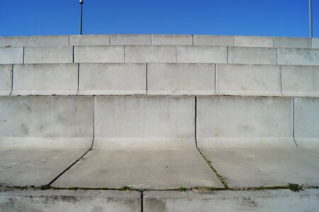 The cityscape gray concrete staircase on the waterfront of the river in Europe and the horizon of...