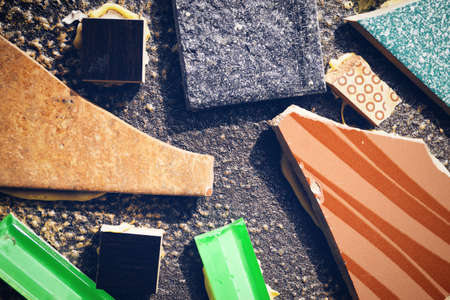 unique design background of piece of colored ceramic tiles horizontal positionの写真素材