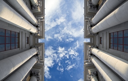 Stalinist architecture. Corinthian capitals and columns. Prospectively on a background of blue sky.の写真素材