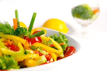 Salad from a tomato, cucumbers and pepperの写真素材