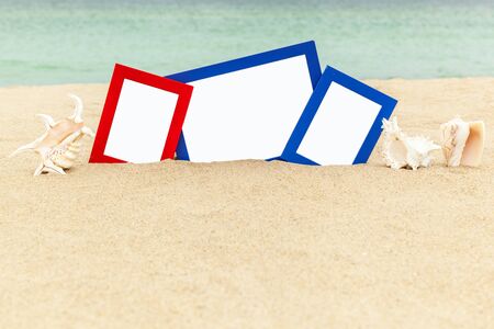 photo frame on the beachの写真素材