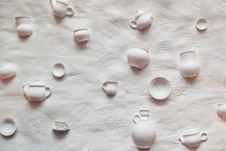 background ceramic dishes on the wall, interesting design solutions, design the walls of restaurants bars, an unusual background for Photoshopの写真素材