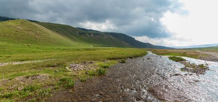 Steppe Kazakhstan, Trans-Ili Alatau, plateau Assy, river-bed of the mountain riversの写真素材