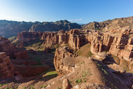 Charyn canyon, huge rocks and stones of various shapes, travel to Kazakhstan, sights of Kazakhstan,の写真素材
