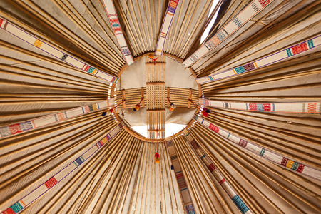 the frame of the Yurt trip in Kazakhstan, the upper part of the Yurt inside viewの写真素材