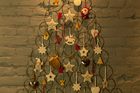 new-year tree from metallic rings and toysの写真素材