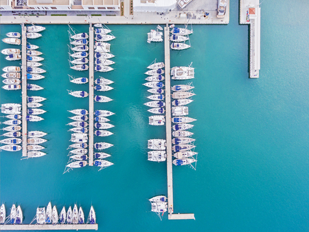 Photos of yachts and the old town of Trogir from the helicopter. Croatia adriaticsea seaの写真素材